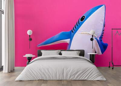 Character shark has a message for humanity about stop shark fishing and finning Wall mural