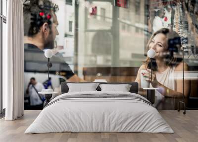 Couple in a bar outdoors Wall mural