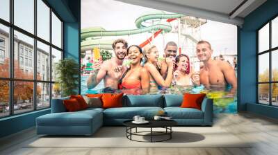 Friends in a swimming pool Wall mural