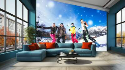 Friends on winter holidays Wall mural