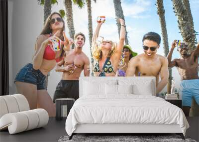 Friends partying on the beach Wall mural