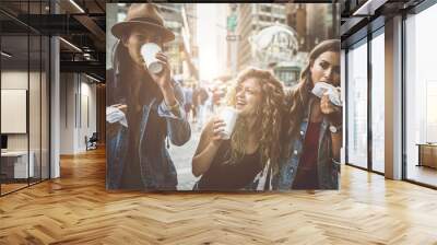 Group of friends having fun in New york Wall mural