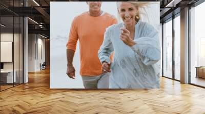 happy senior couple spending time at the beach. Concepts about love,seniority and people Wall mural