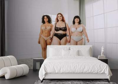 Plus size women posing for body acceptance Wall mural