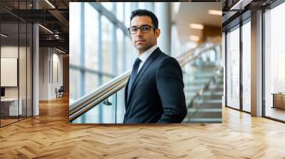 businessman inside office in business suit, man with crossed arms smiling and looking at camera, experienced financier boss near window, investor Wall mural