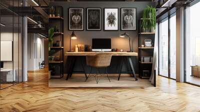 Interior of stylish room with modern workplace Wall mural