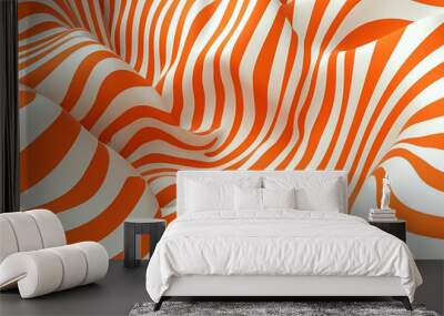 Torus 3D optical illusion raster illustration. Hypnotic white and orange tube image. Contrast twisting loops, stripes ornament. Endless effect psychedelic pattern Wall mural