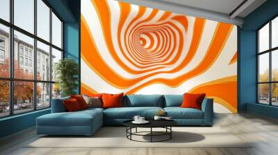 Torus 3D optical illusion raster illustration. Hypnotic white and orange tube image. Contrast twisting loops, stripes ornament. Endless effect psychedelic pattern Wall mural