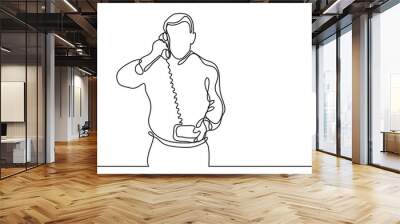 businessman making phone call - continuous line drawing Wall mural