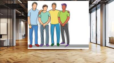 company of teenagers standing together as friends colored - PNG image with transparent background Wall mural