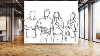 continuous line drawing business team members - PNG image with transparent background Wall mural