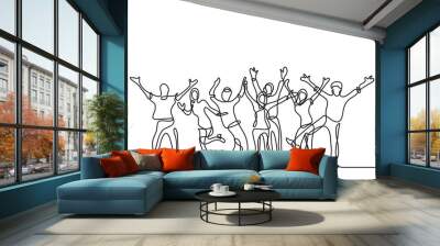 continuous line drawing happy cheerful crowd of people - PNG image with transparent background Wall mural