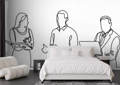 continuous line drawing of business people talking Wall mural