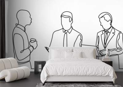 continuous line drawing of business people talking Wall mural