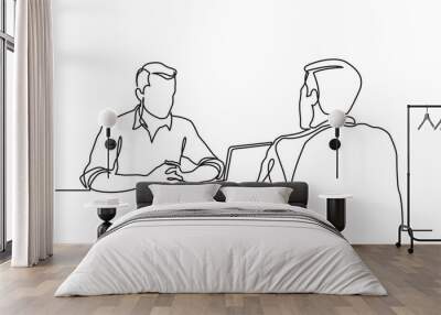 continuous line drawing of job interview between two men Wall mural