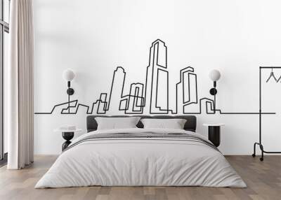 continuous line drawing of modern city skyline Wall mural