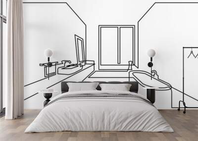 continuous line drawing of modern spacious bathroom - PNG image with transparent background Wall mural