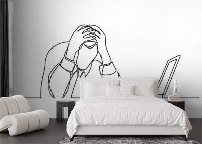 continuous line drawing of office worker in depression Wall mural