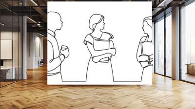 continuous line drawing of standing business people talking -  PNG image with transparent background Wall mural