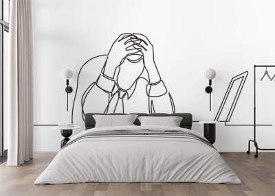 continuous line drawing office worker in depression - PNG image with transparent background Wall mural