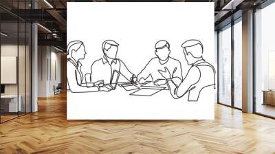 continuous line drawing office workers business meeting - PNG image with transparent background Wall mural