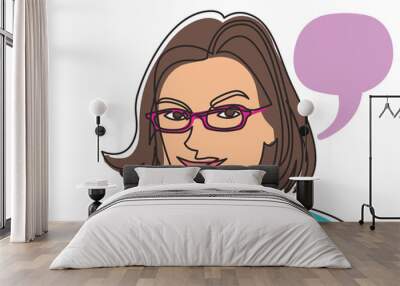 continuous line drawing smiling woman in glasses 2 colored - PNG image with transparent background Wall mural