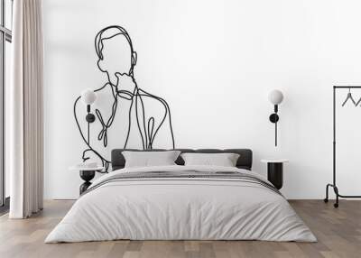 continuous line drawing thinking man 3 - PNG image with transparent background Wall mural