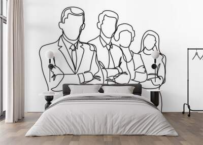 continuous line drawing vector illustration with FULLY EDITABLE STROKE of business team  4 Wall mural