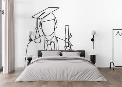 continuous line drawing vector illustration with FULLY EDITABLE STROKE of happy graduate with diploma Wall mural