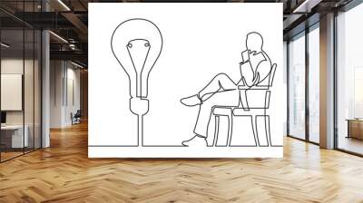 continuous line drawing vector illustration with fully editable stroke of sitting thinking about ide Wall mural