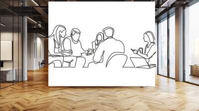 continuous line drawing vector illustration with FULLY EDITABLE STROKE of work team having meeting Wall mural