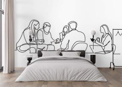 continuous line drawing work team having meeting - PNG image with transparent background Wall mural