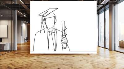 happy graduate with diploma - continuous line drawing Wall mural