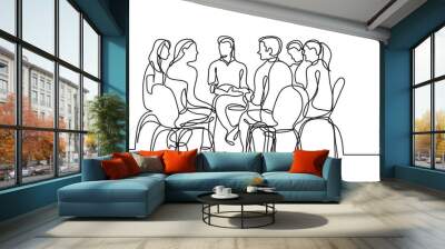 one line drawing group young people meeting - PNG image with transparent background Wall mural