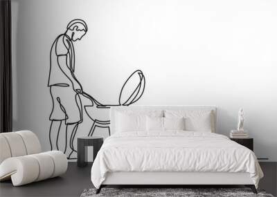 one line drawing man grilling barbeque - PNG image with transparent background Wall mural