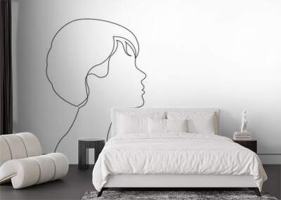 profile portrait of young elegant style woman - continuous line drawing on white background Wall mural