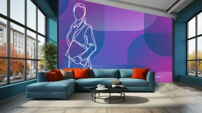 standing business woman - continuous line drawing Wall mural