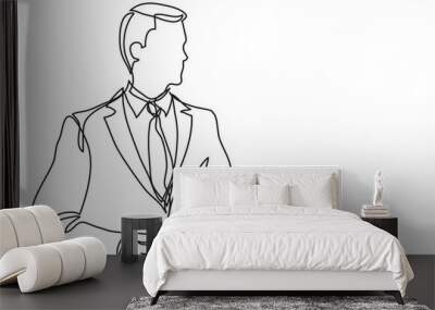 standing businessman with tablet - continuous line drawing Wall mural