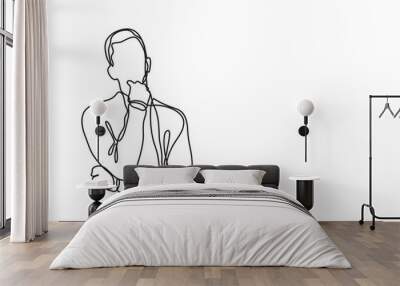 thinking man - continuous line drawing Wall mural