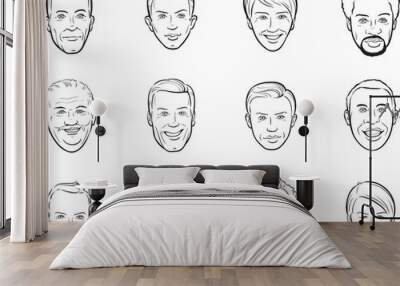 whiteboard drawing - cartoon avatar smiling men faces Wall mural