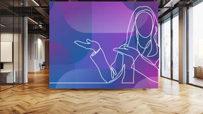 woman showing something - single line drawing Wall mural