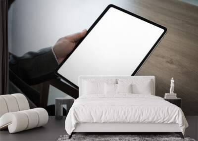 Businessman Using tablet with blank screen for design mockup device Tablet with blank screen for design mockup Wall mural