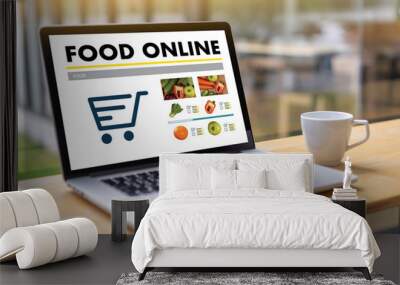 Close up woman ordering food online  by internet  Concept order food Wall mural