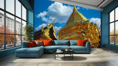 Temple in bangkok thailand ancient architecture art Chedi Phra That Doi Suthep in Chiang Mai, Thailand asia Wall mural