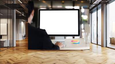 young man working Businessman using a desktop computer of the blank screen Wall mural