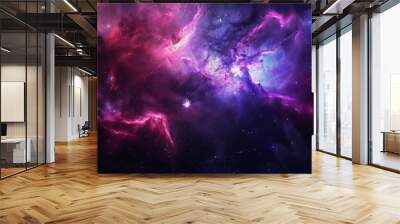 Abstract Vibrant Cosmic Nebula, Colorful Galaxy Clouds and Stars in the Night Sky as a Wallpaper Background Wall mural