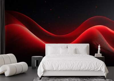 Red glowing abstract gradient wave on a black grainy background, ideal for minimalistic wide banners and web headers Wall mural