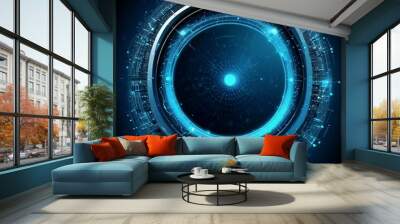 Futuristic technology vector background with wireframe connection circle graphic Wall mural