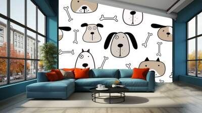 Cute dog seamless pattern background. Vector illustration. Wall mural