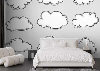 Hand Drawn Clouds Set. Vector Illustration. Wall mural